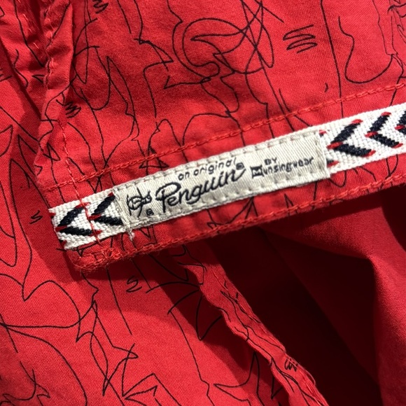 Penguin Shirt Boys Short Sleeve Button Up All Over Shark Print Red 14/16 Cotton - Picture 6 of 6